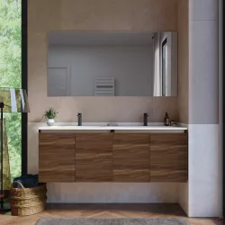 Mobile bagno sospeso 140 cm rovere deciso opaco con lavabo doppia vasca e specchio - Cuki