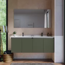 Mobile bagno sospeso 140 cm verde cemento con lavabo doppia vasca e specchio - Cuki