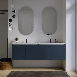 Mobile bagno sospeso 160 cm blu esotico con ante e lavabo doppia vasca con specchio - Cuki