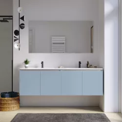 Mobile bagno sospeso 160 cm carta da zucchero con ante e lavabo doppia vasca con specchio - Cuki