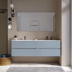 Mobile bagno sospeso 160 cm carta da zucchero con cassetti e lavabo doppia vasca con specchio - Cuki