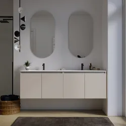 Mobile bagno sospeso 160 cm cashmere con ante e lavabo doppia vasca con specchio - Cuki