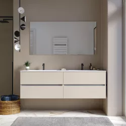 Mobile bagno sospeso 160 cm cashmere con cassetti e lavabo doppia vasca con specchio - Cuki