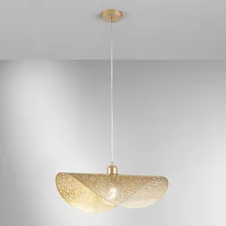 Lampada sospesa 50x30 cm dal design curvo in metallo forato oro
