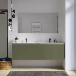 Mobile bagno sospeso 160 cm verde cemento con ante e lavabo doppia vasca con specchio - Cuki