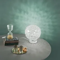 Lampada da appoggio rotonda 25 cm in metallo cromato e cristalli K9