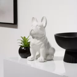 Figura decorativa a forma di bulldog in gress porcellanato bianco lucido