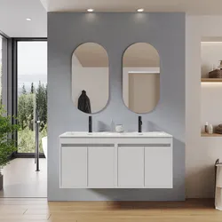 Mobile bagno sospeso 140 cm con ante bianco opaco e specchi - Dedalo