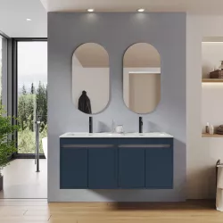 Mobile bagno sospeso 140 cm con ante blu esotico opaco e specchi - Dedalo