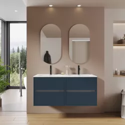 Mobile bagno sospeso con cassetti 140 cm blu esotico opaco e specchi - Dedalo