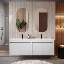 Mobile bagno sospeso 160 cm con ante bianco opaco e specchi - Dedalo