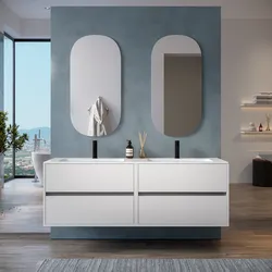 Mobile bagno sospeso con cassetti 160 cm bianco opaco e specchi - Dedalo