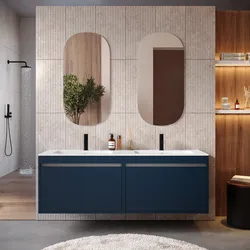 Mobile bagno sospeso 160 cm con ante blu esotico e specchi - Dedalo