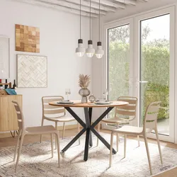 Tavolo rotondo 120 cm con top rovere e gambe incrociate nero - Focal