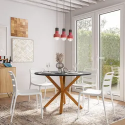 Tavolo rotondo 120 cm con top antracite e gambe incrociate rovere chiaro - Focal