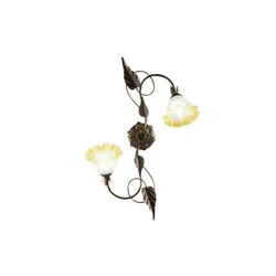 Plafoniera 40x65 cm in metallo con decorazione foglie e diffusore in vetro