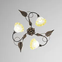 Plafoniera rotonda 68 cm in metallo con decorazione foglie e 3 diffusori in vetro