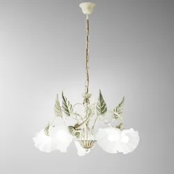 Lampadario sospeso rotondo 62 cm in metallo crema con decorazione foglie e diffusore in vetro