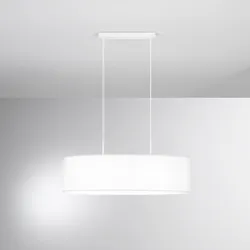 Lampada sospesa rotonda 78 cm con paralume in tessuto bianco