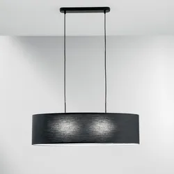 Lampada sospesa rotonda 78 cm con paralume in tessuto nero