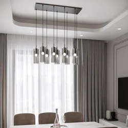 Lampada sospesa 90x30 cm in metallo nero con diffusore in vetro fumè