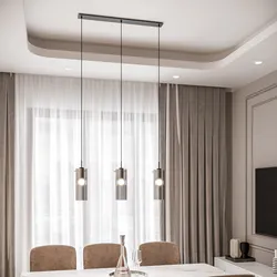 Lampada sospesa 79x10 cm in metallo nero con diffusore in vetro fumè