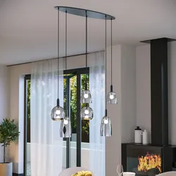Lampada sospesa 101x30 cm in metallo nero con diffusori in vetro cromo