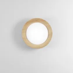 Plafoniera LED rotonda 50 cm in metallo bianco e dettagli effetto legno