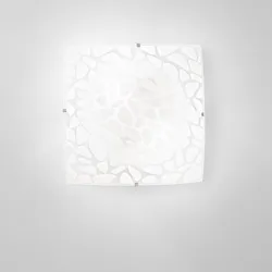 Plafoniera 50x50 cm in vetro satinato bianco con decoro a sasso