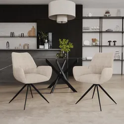 Set 2 poltrone girevoli in ciniglia beige con gambe in metallo nero - Sherah