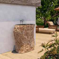 Lavabo freestanding da giardino 40-45x85 h cm in pietra color terra - Artizan