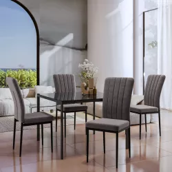 Set 4 sedie in tessuto effetto maglia grigio scuro con gambe in metallo nero - Allegra