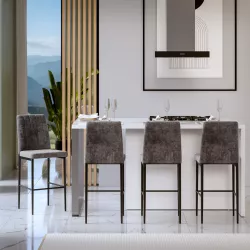 Set 4 sgabelli in tessuto effetto maglia grigio scuro con gambe in metallo nero - Allegra