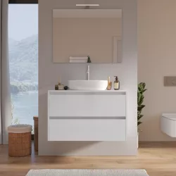 Mobile bagno sospeso 90 cm bianco lucido e specchio - Medora