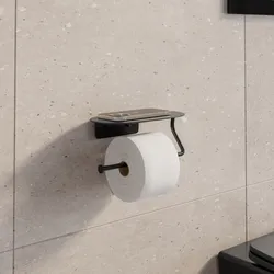 Helnaes Portarotolo Con Ripiano In Vetro – Autoadesivo, Senza Foratura, Acciaio Inox Argento, Porta Smartphone Per Bagno - 2