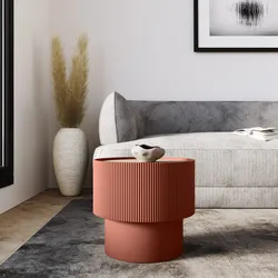 Tavolino contenitore 38 cm in legno cannettato terracotta con top effetto frassino - Birmingham
