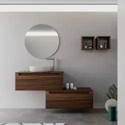 Mobile bagno sospeso 100 cm rovere deciso con cassettone e top con specchio - Sleek