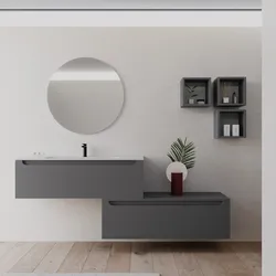 Mobile bagno sospeso 120 cm antracite con cassettone e lavabo integrato con specchio - Sleek