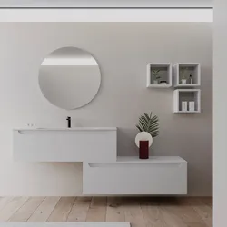 Mobile bagno sospeso 120 cm bianco opaco con cassettone e lavabo integrato con specchio - Sleek