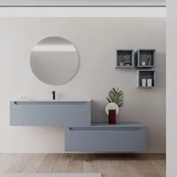 Mobile bagno sospeso 120 cm carta da zucchero con cassettone e lavabo integrato con specchio - Sleek