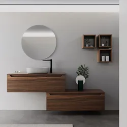 Mobile bagno sospeso 120 cm rovere deciso con cassettone e top con specchio - Sleek