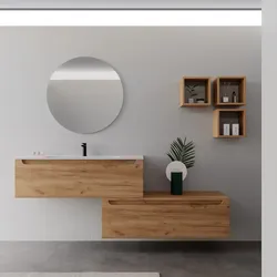 Mobile bagno sospeso 120 cm rovere gold con cassettone e lavabo integrato con specchio - Sleek