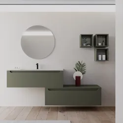 Mobile bagno sospeso 120 cm verde cemento con cassettone e lavabo integrato con specchio - Sleek