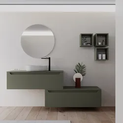 Mobile bagno sospeso 120 cm verde cemento con cassettone e top con specchio - Sleek