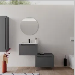 Mobile bagno sospeso 60 cm antracite con cassettone e lavabo integrato con specchio - Sleek