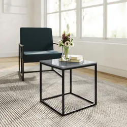 Tavolino 40x41h cm con top in ceramica effetto marmo grigio e base in metallo nero - Kepner