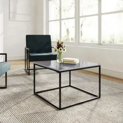 Tavolino 60x41h cm con top in ceramica effetto marmo grigio e base in metallo nero - Kepner