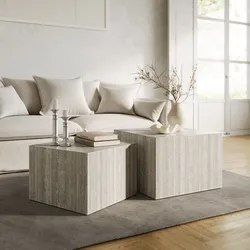 Set 2 tavolini 58x40 cm e 50x35 cm effetto travertino - Hunt