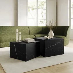 Set 2 tavolini 58x40 cm e 50x35 cm effetto marmo nero - Hunt