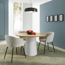 Tavolo da pranzo rotondo 120 cm con top rovere e base bianca - Bokhee